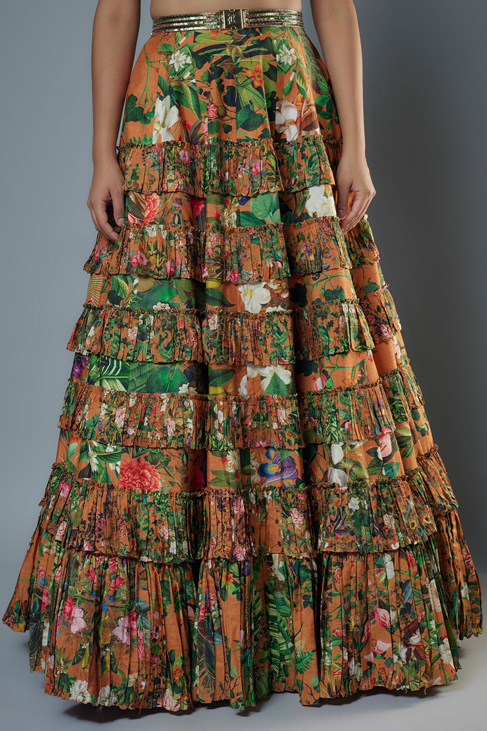 Printed Embroidered Bustier with Printed Lehenga