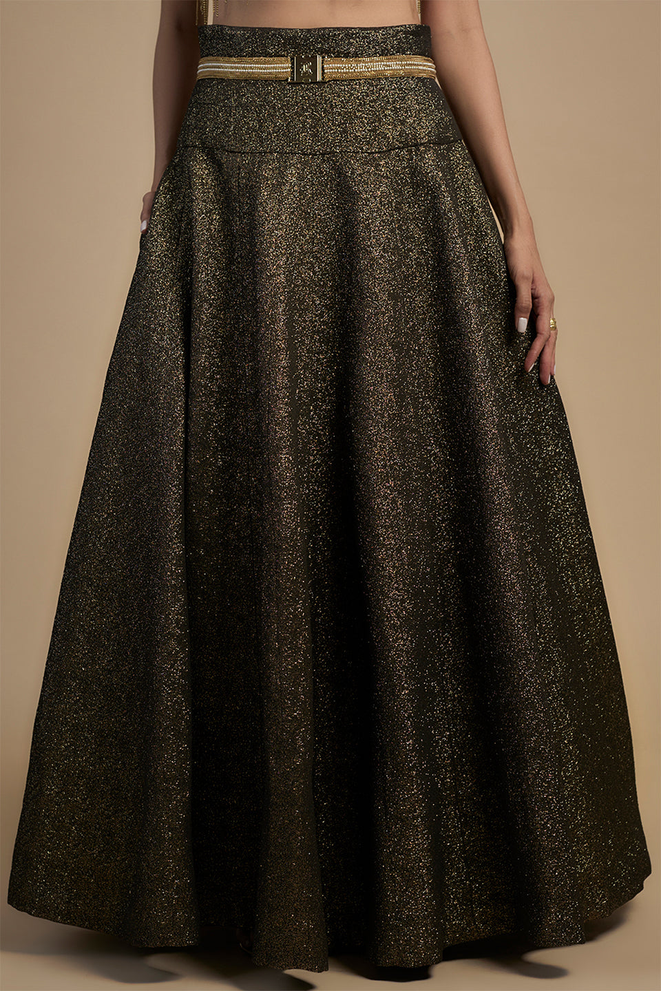 Gold Chains With Moti Blouse And Leehnga Set