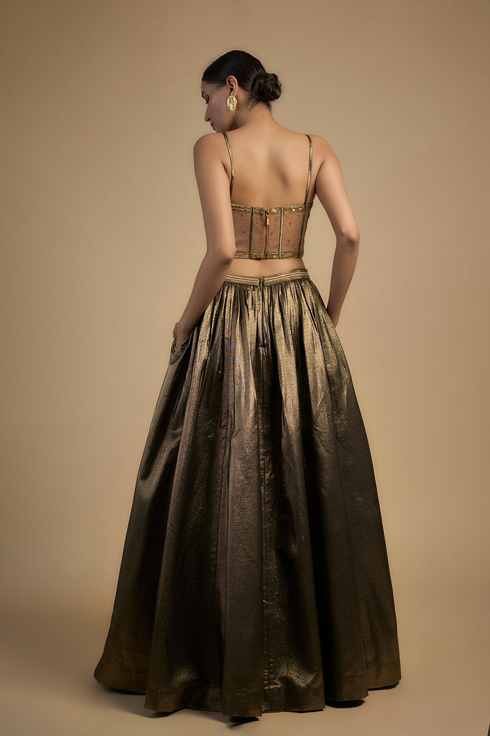 gold corset blouse and lehenga set