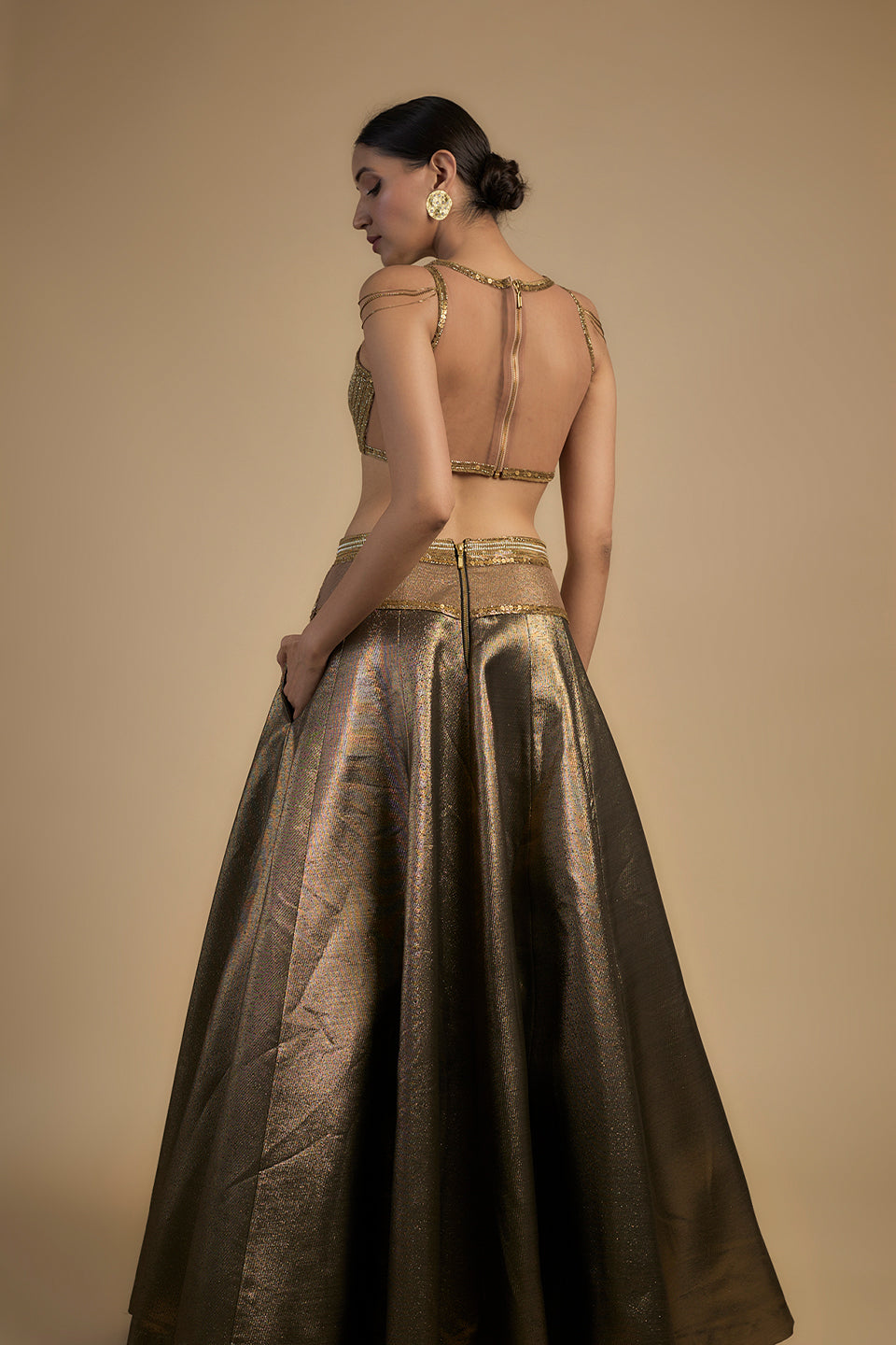 Gold sequins and Chain Blouse lehenga set