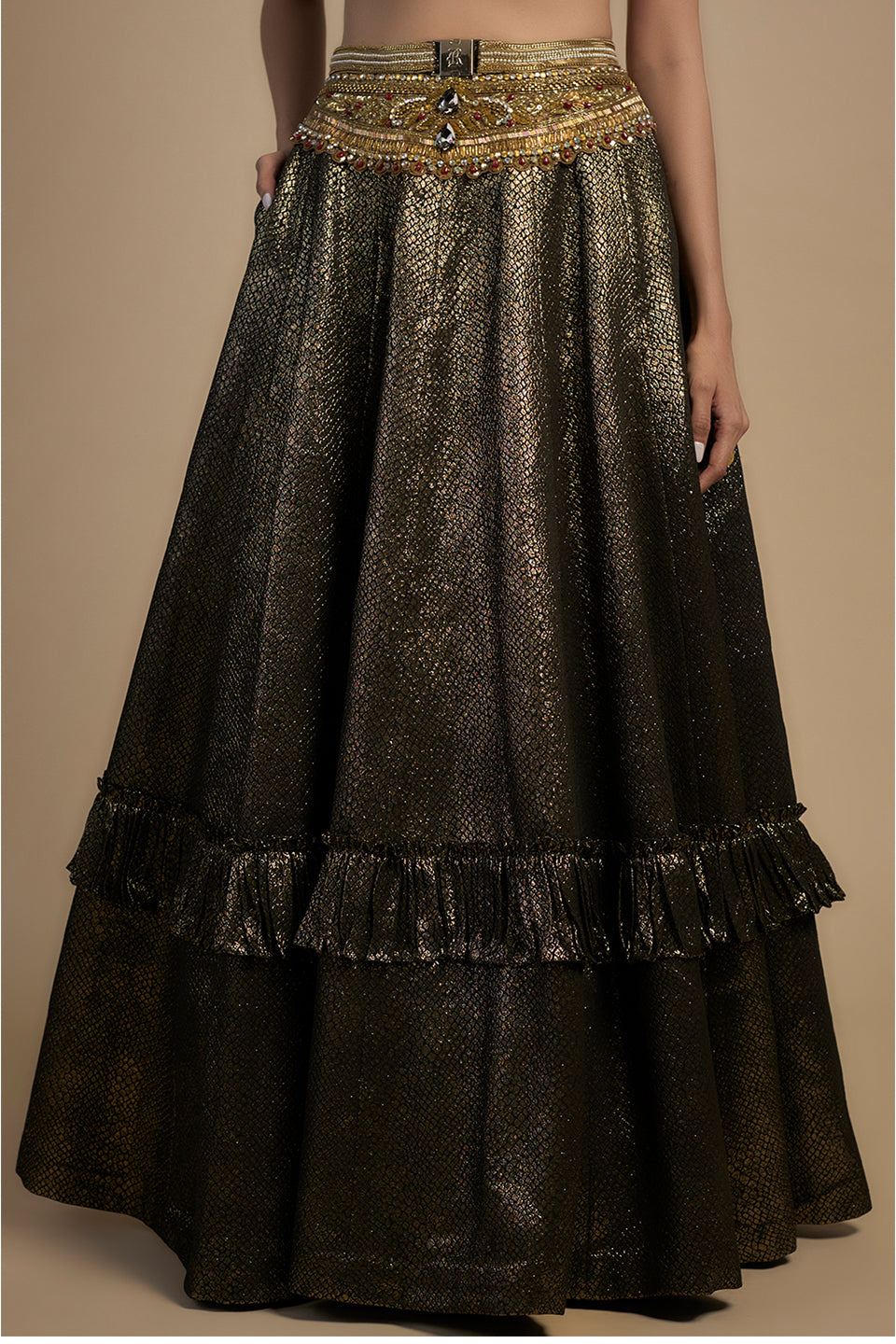 Gold Embroidered Blouse Lehenga Set