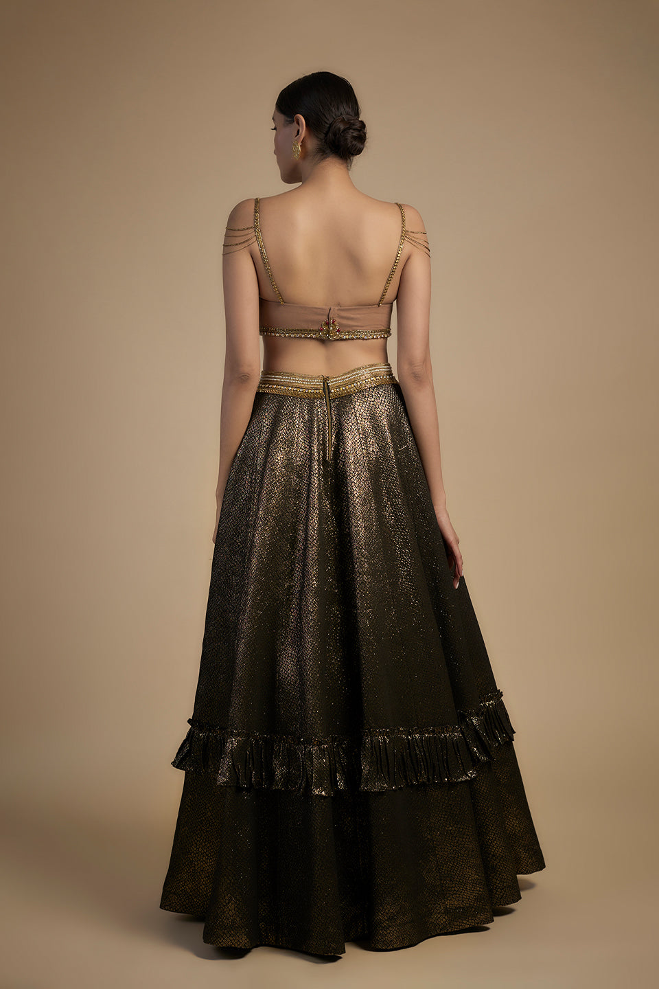 Gold Embroidered Blouse Lehenga Set