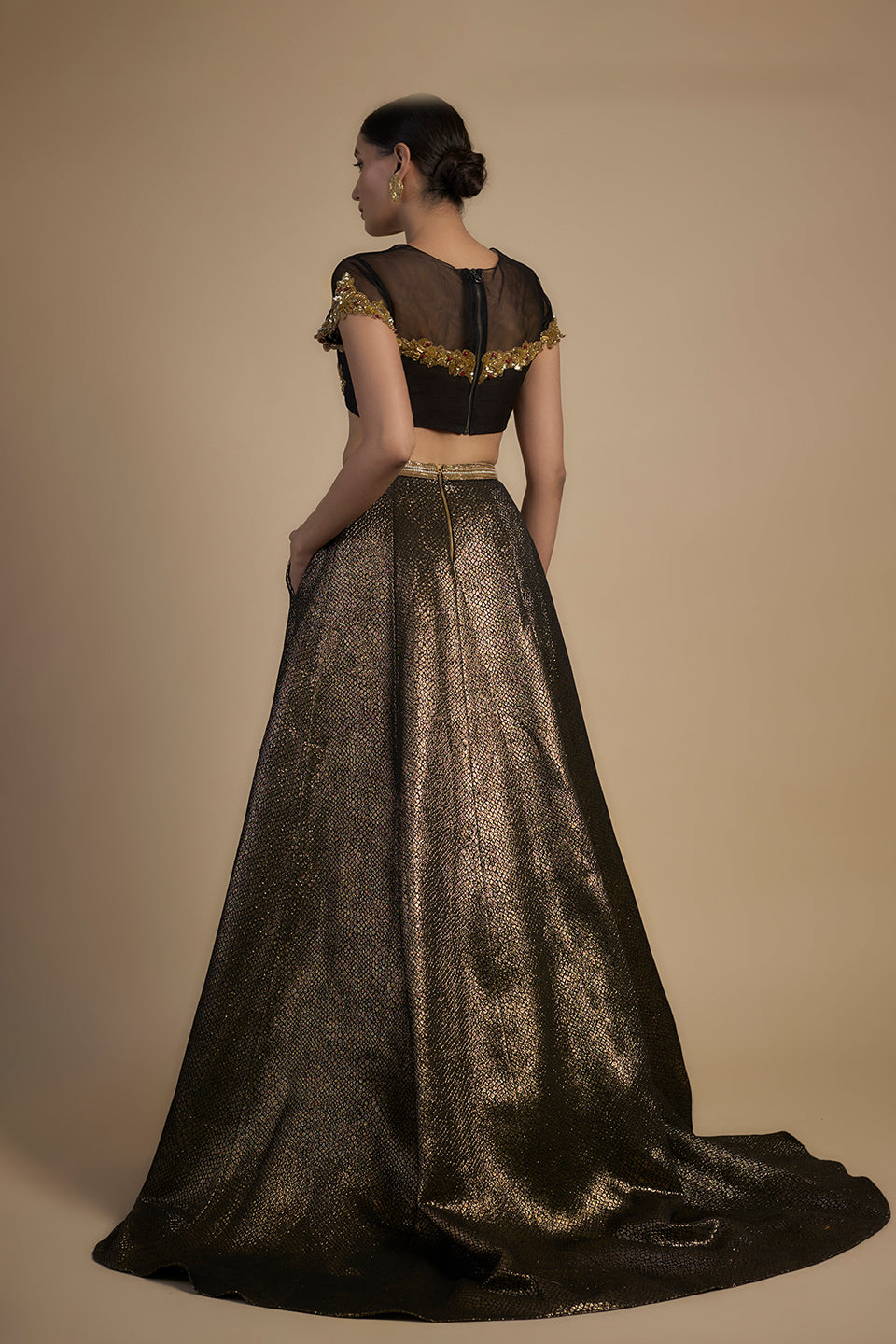 Gold embroidered corset fit Blouse and lehenga set