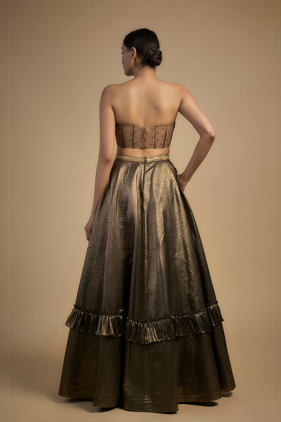Gold handcrafted bustier lehenga set
