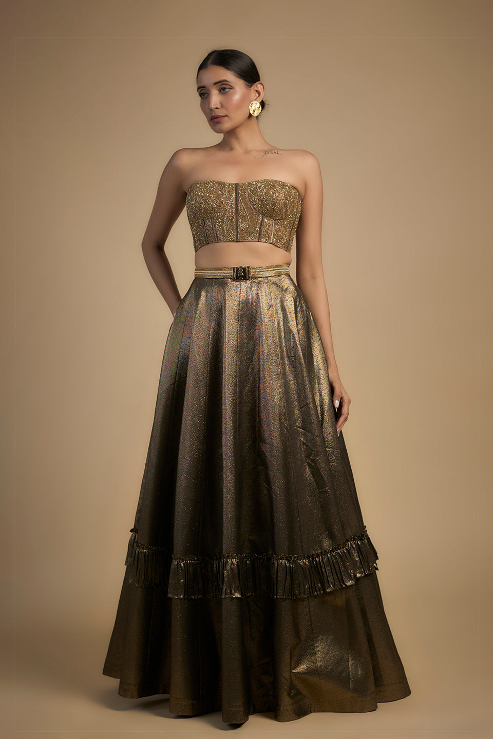 Gold handcrafted bustier lehenga set