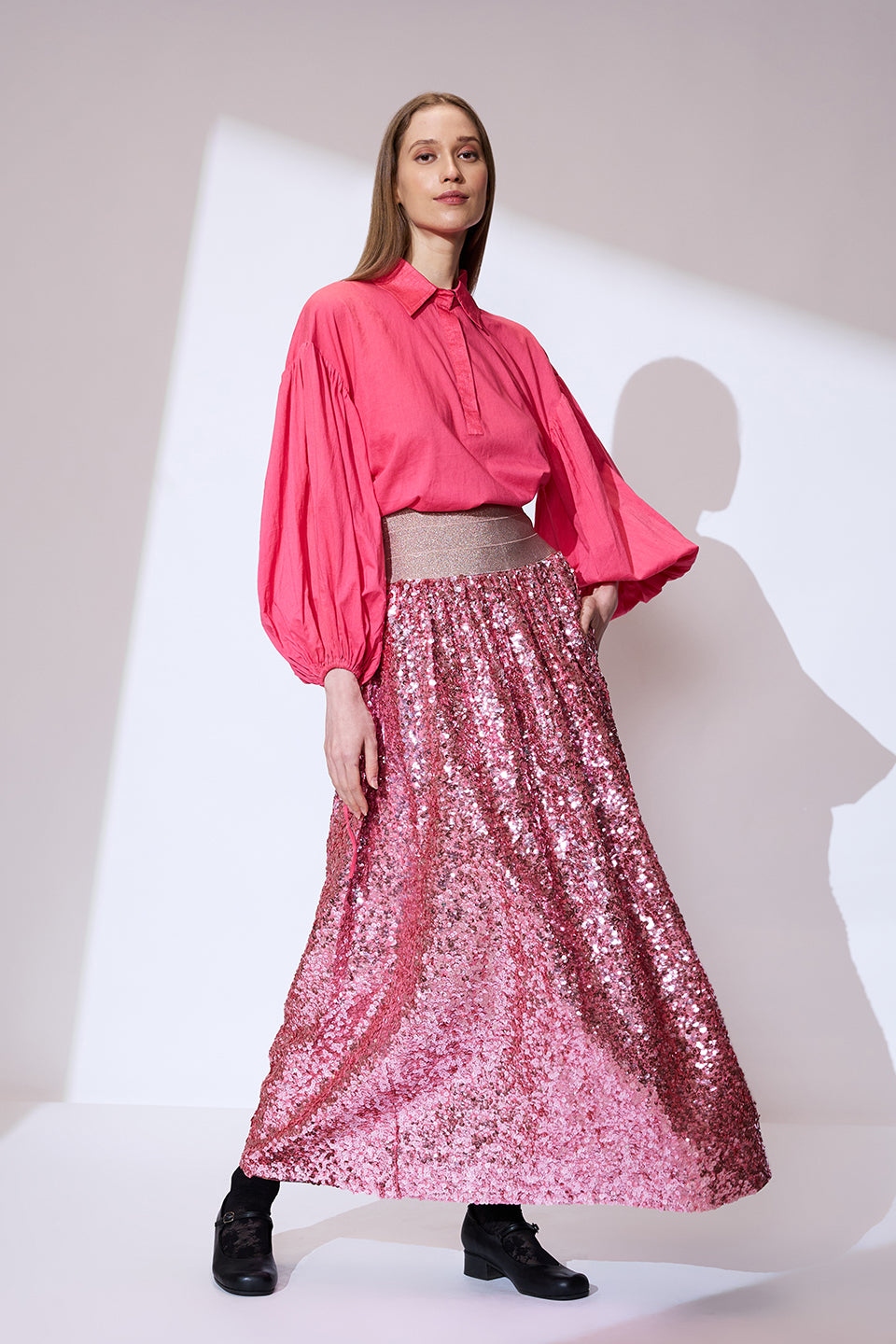 Pink hand embroidered skirt
