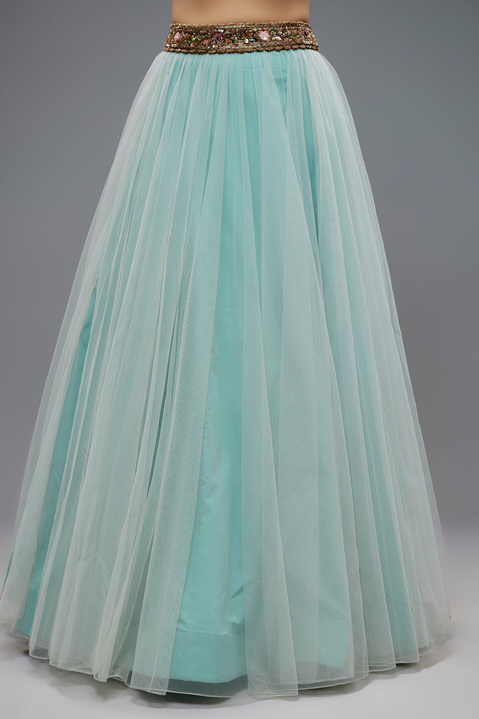 Sky Blue Net Jacket Lehenga Set