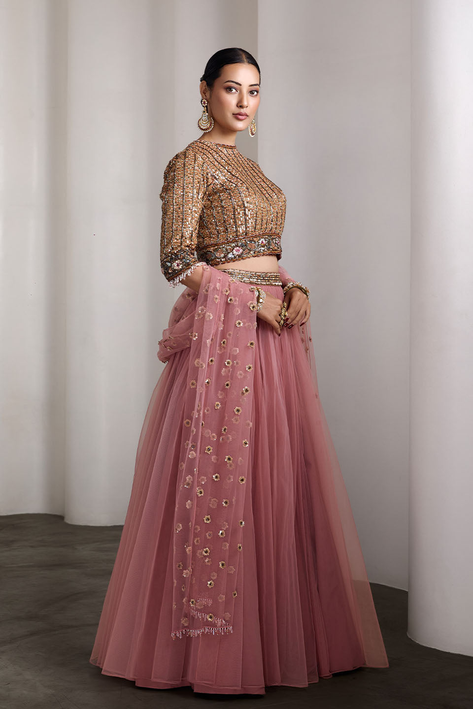 Sequin embroidered pink lehenga set