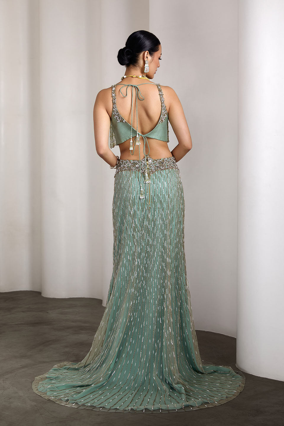 Aqua blue embroidered lehenga set