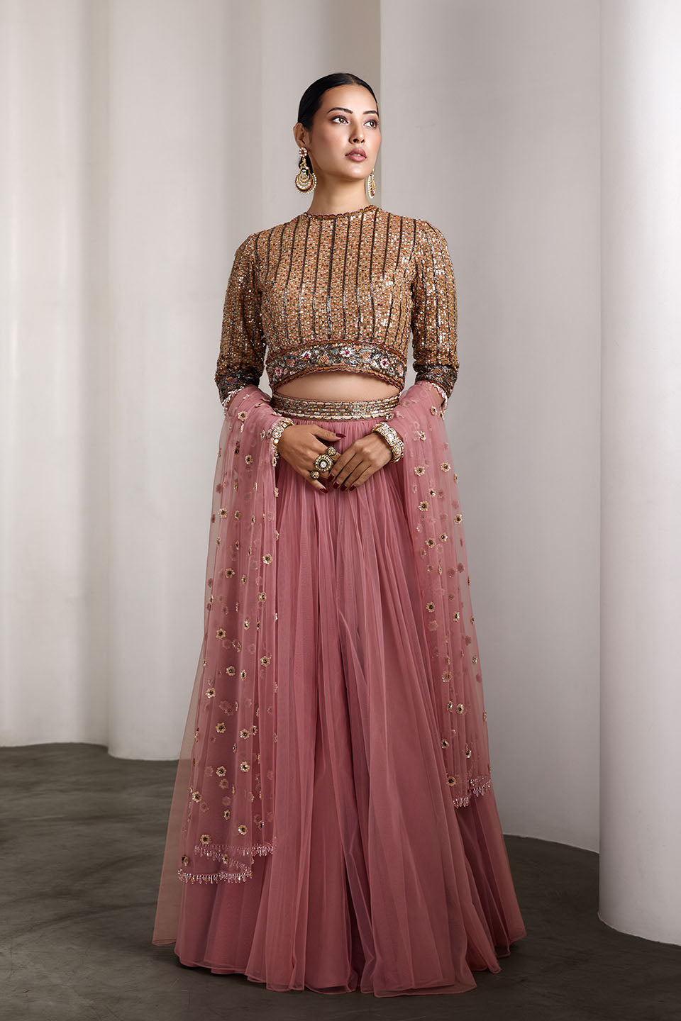 Sequin embroidered pink lehenga set
