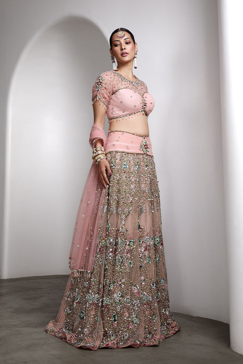 Pink embroidered lehenga set