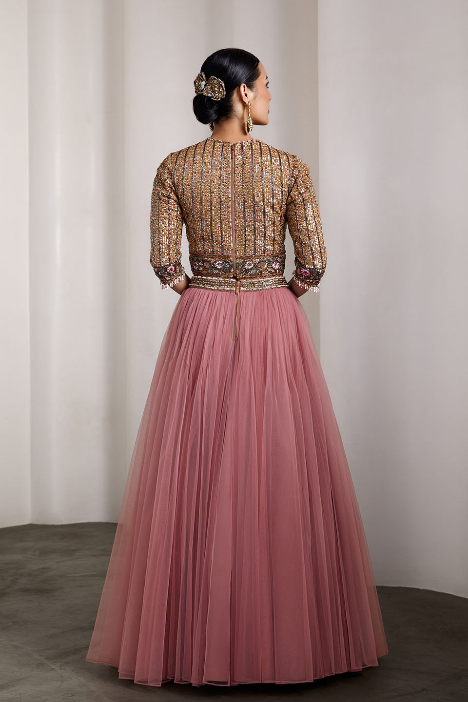 Sequin embroidered pink lehenga set