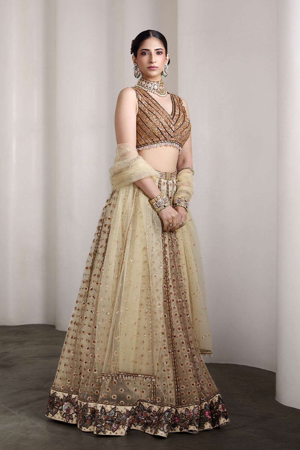 Ivory and gold lehenga set