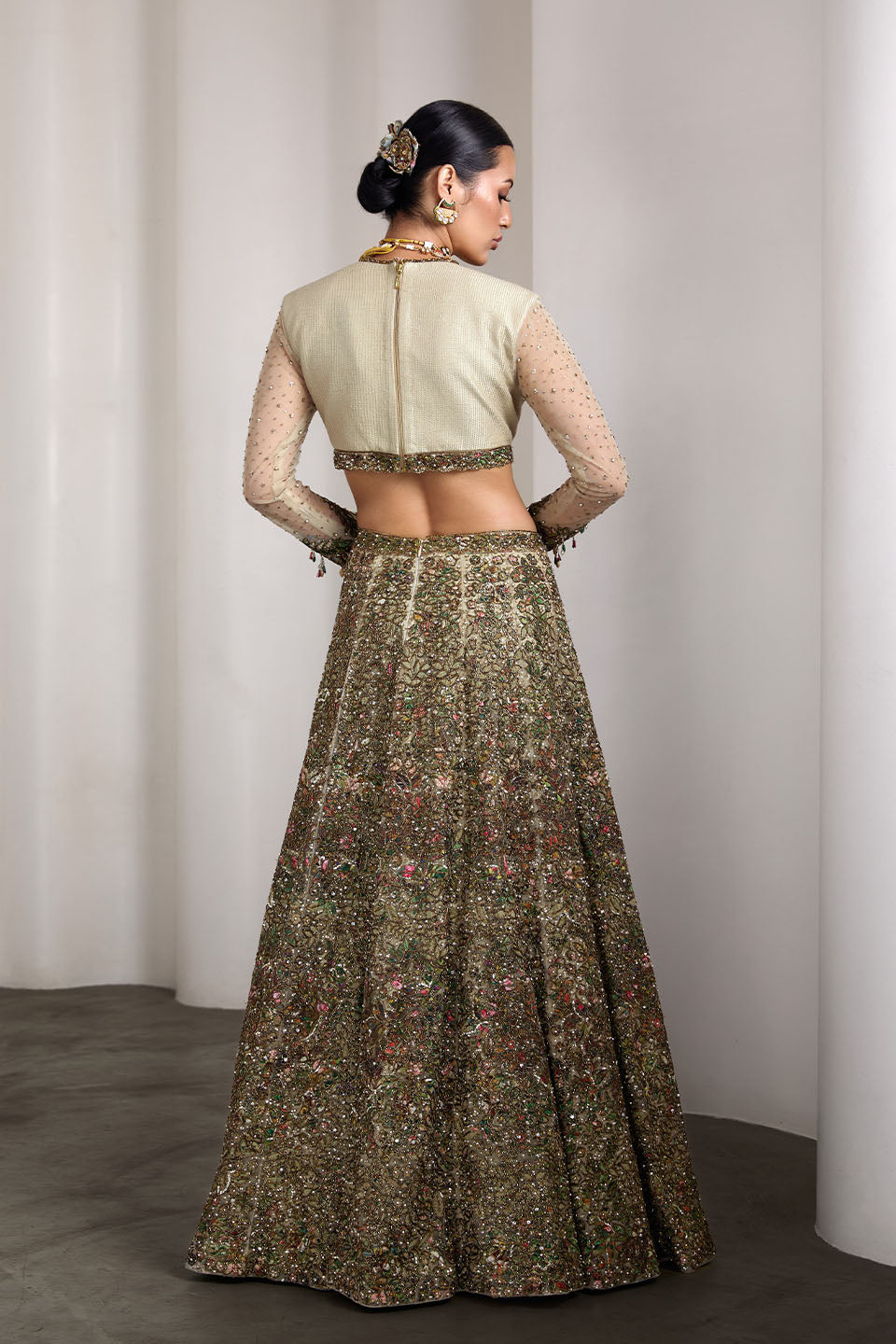 Ivory patchwork lehenga set