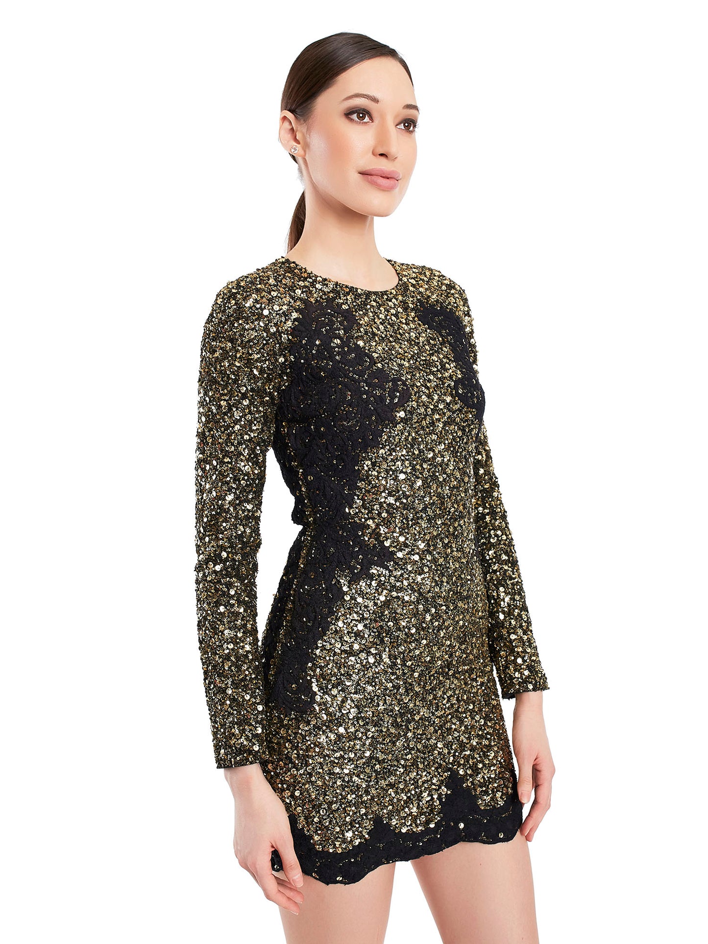 Gold sequins dress with embroidery