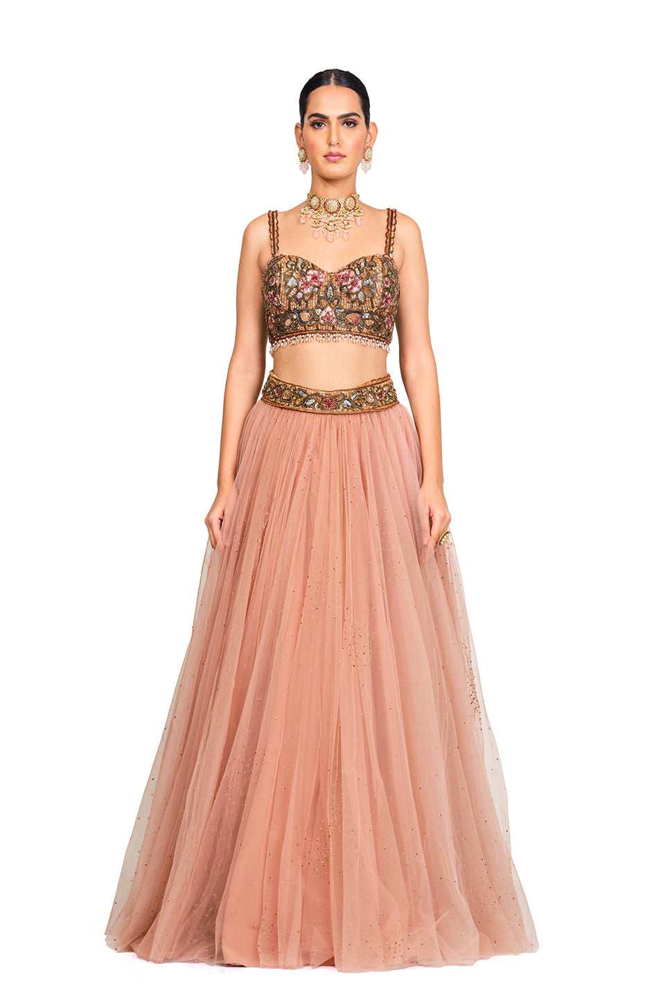 Rose Pink Lehenga with Embroidered Bustier