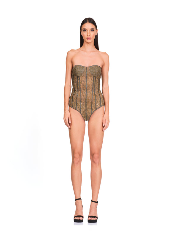 Antique Gold Embroidered Bodysuit