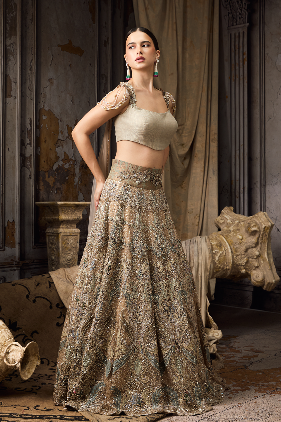 Green Embroidered Lehenga Set