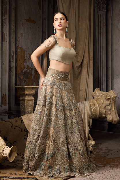 Green Embroidered Lehenga Set