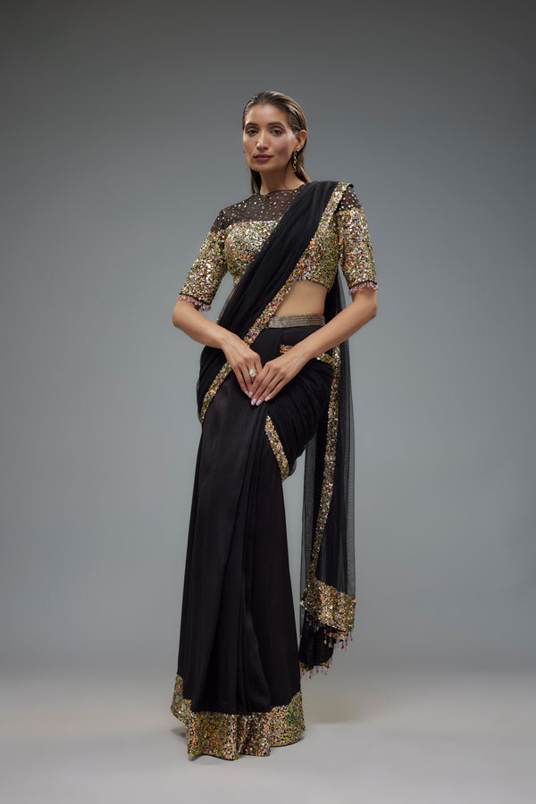 Black Saree with Multi Sequence Blouse
