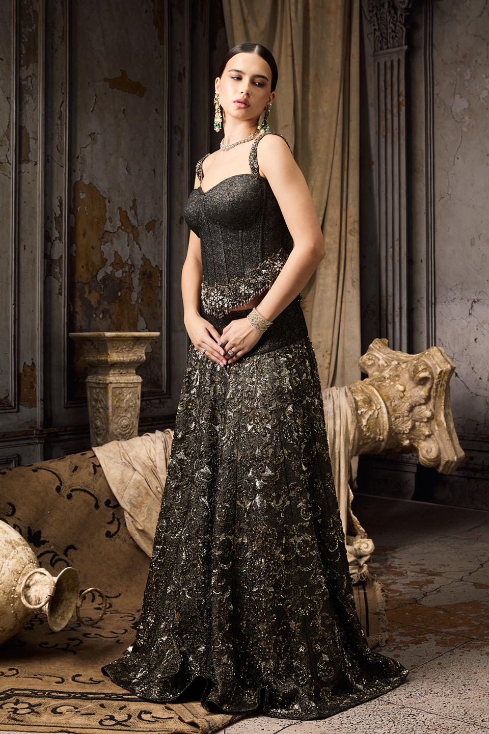 Black Corset And Lehenga Set