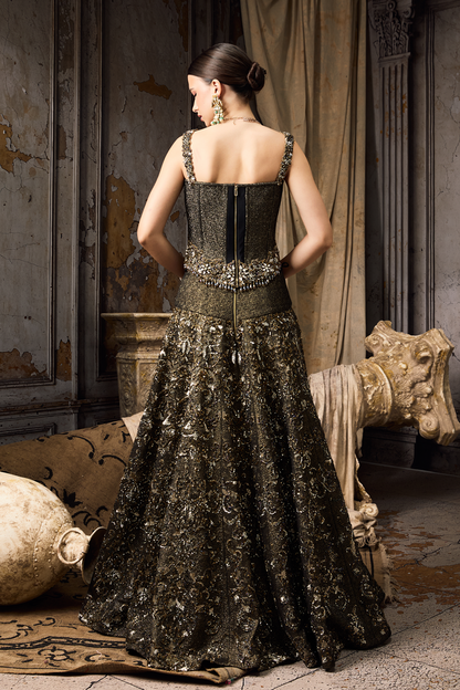 Black Corset And Lehenga Set