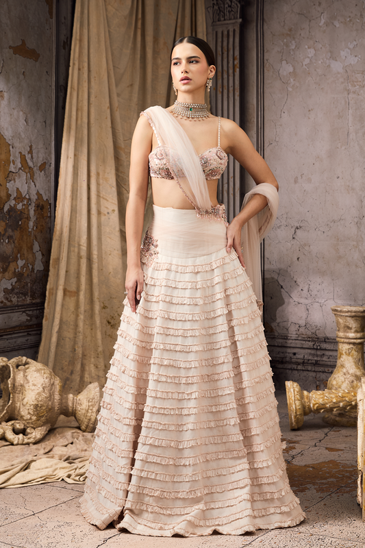 Pink Ruffled Lehenga Set