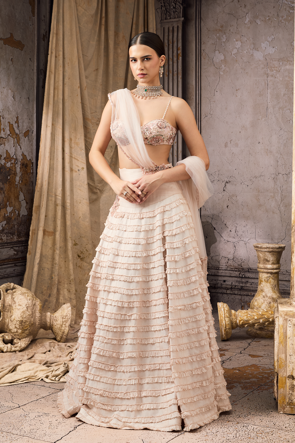 Pink Ruffled Lehenga Set