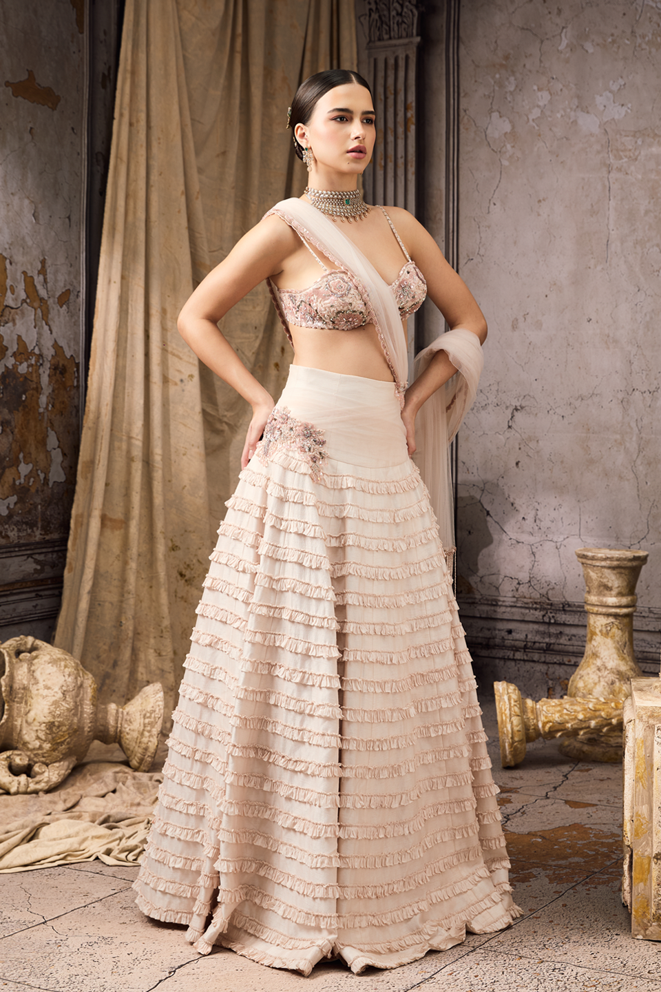 Pink Ruffled Lehenga Set