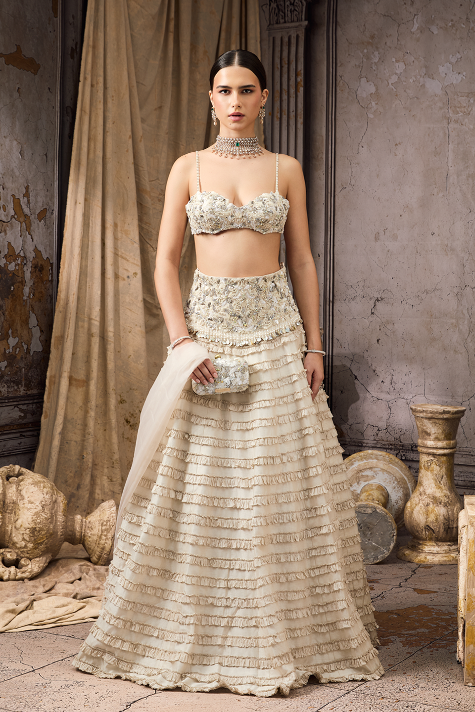 Ivory Frilled Lehenga Choli