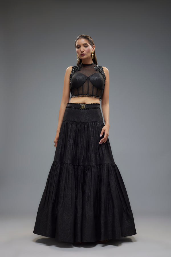 Black Lehenga with Haulter Neck Corset Blouse