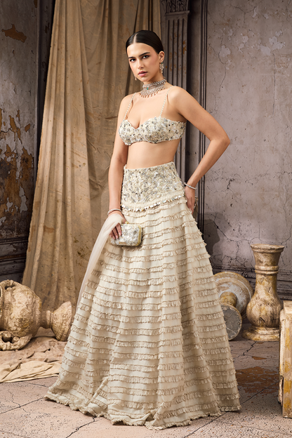 Ivory Frilled Lehenga Choli