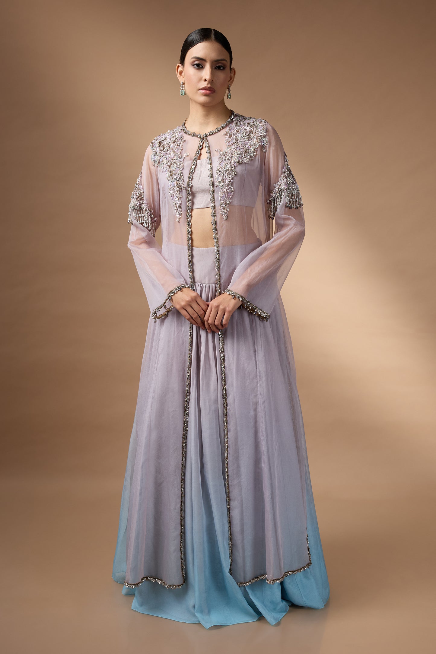 Long Jacket With Patch Work Skirt Set