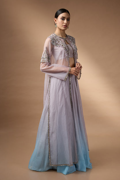Long Jacket With Patch Work Skirt Set