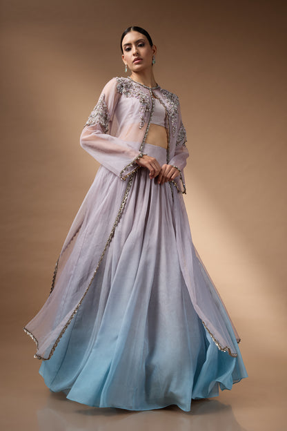 Long Jacket With Patch Work Skirt Set