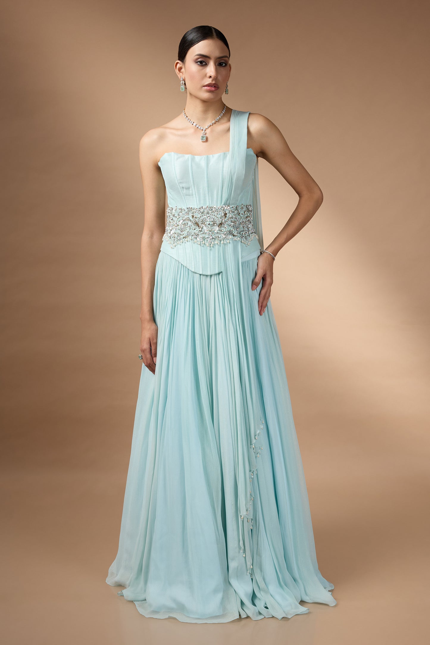 Blue corset fit top and skirt set