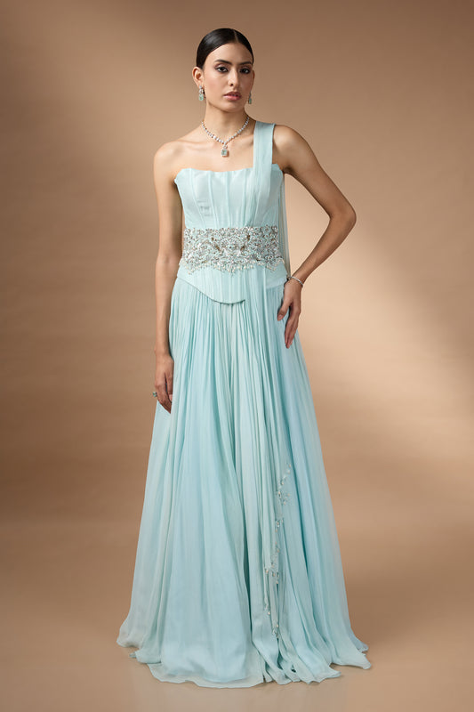 Blue corset fit top and skirt set