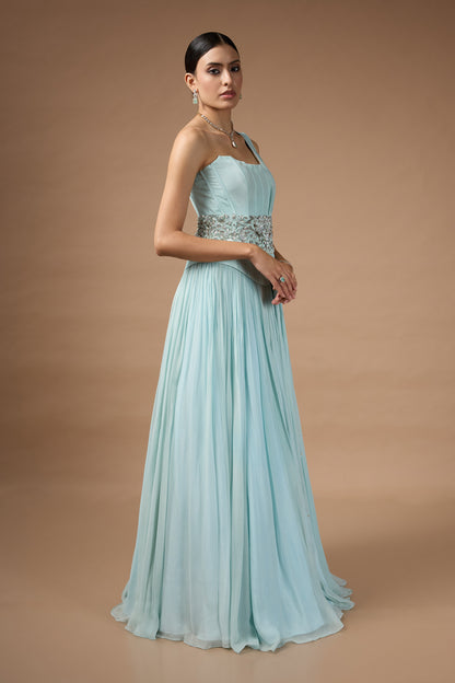 Blue corset fit top and skirt set