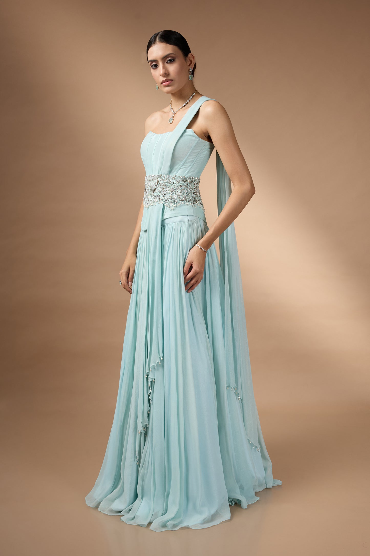 Blue corset fit top and skirt set