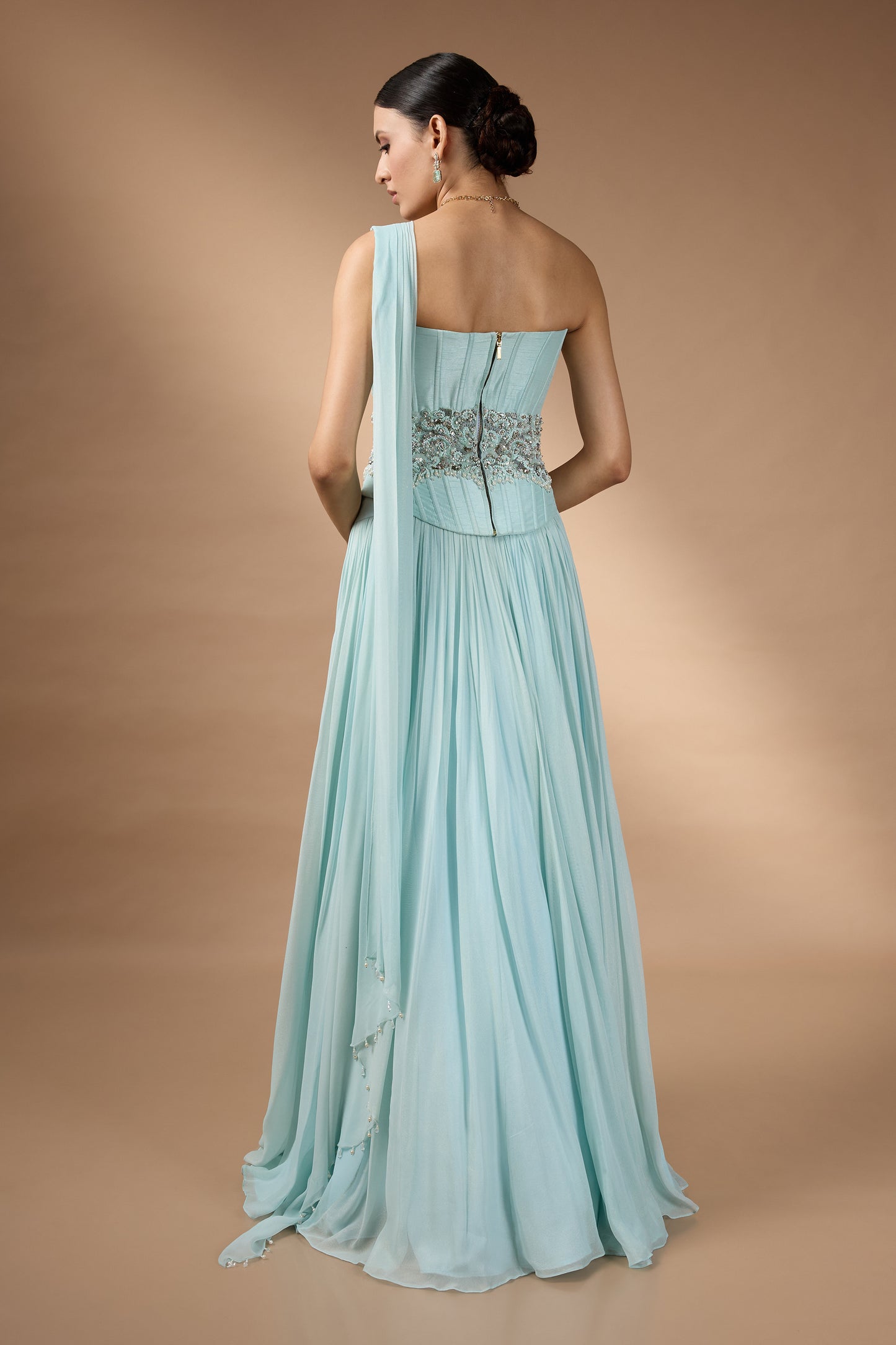 Blue corset fit top and skirt set