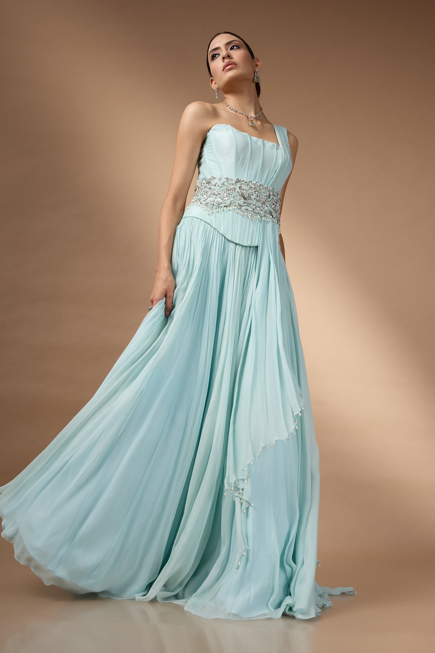 Blue corset fit top and skirt set