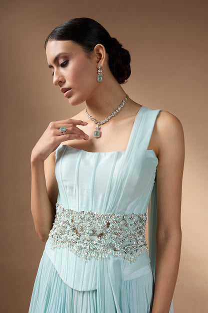 Blue corset fit top and skirt set