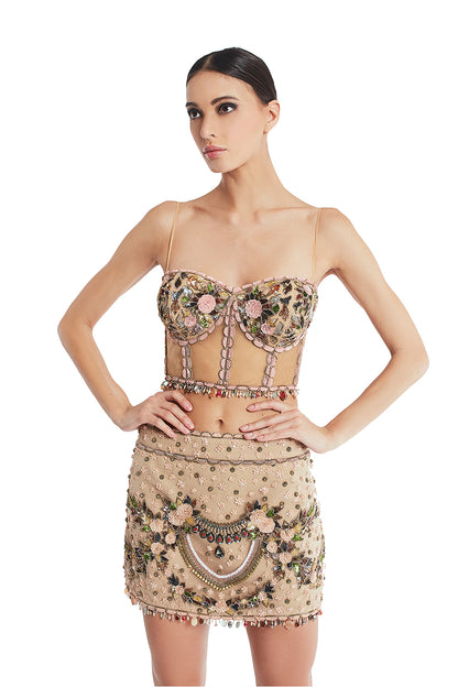 Beige embroidered corset top