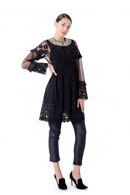 A-line tunic with floral work embroidery