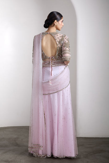 Pink drapped saree set