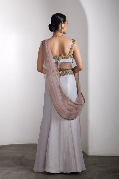 Grey corset fit saree set
