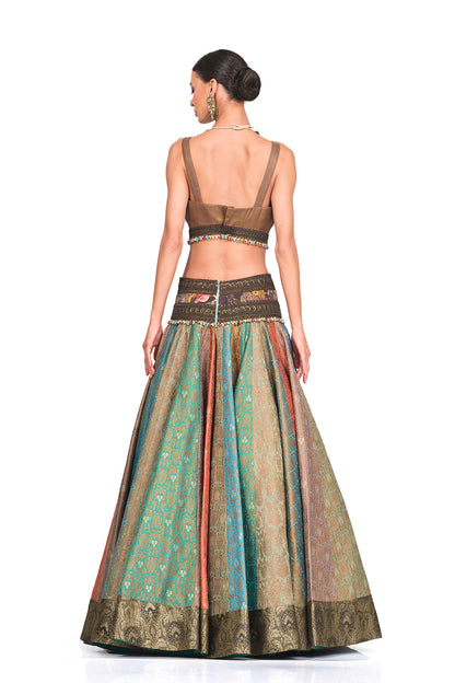 Brocade Lehenga with Organza V neck Blouse