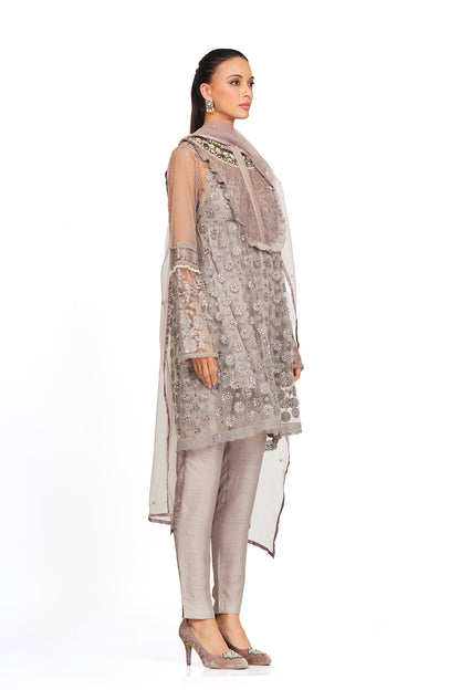 Ivory embellished and frill tunic set