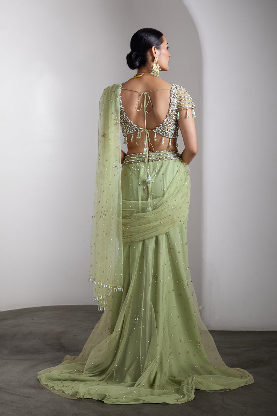 Green drapped saree set