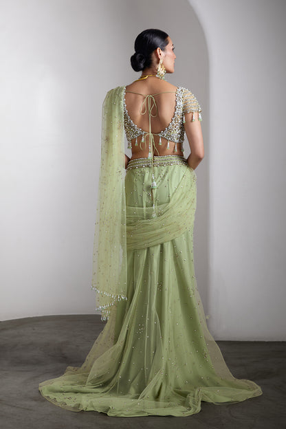 Green drapped saree set